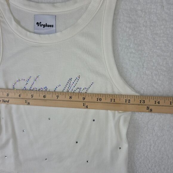 Virghoes Ivory Blingy Crop Tank Top Size Small - Picture 6 of 15